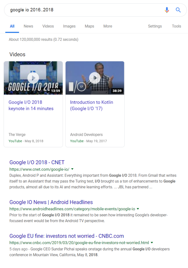 Search for Google IO 2016..2018