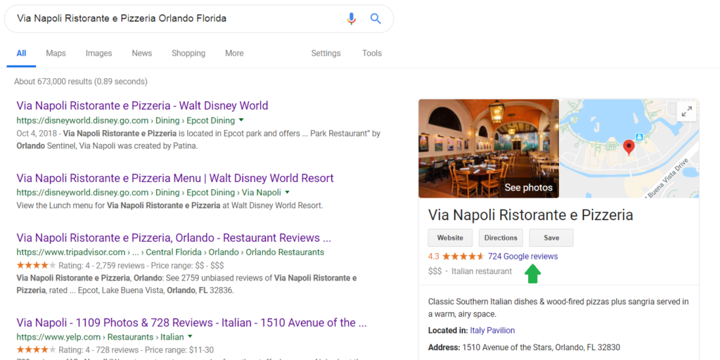 A Google search for Via Napoli.