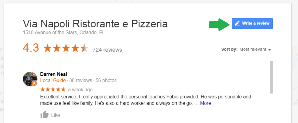 The Google reviews pane opened up.