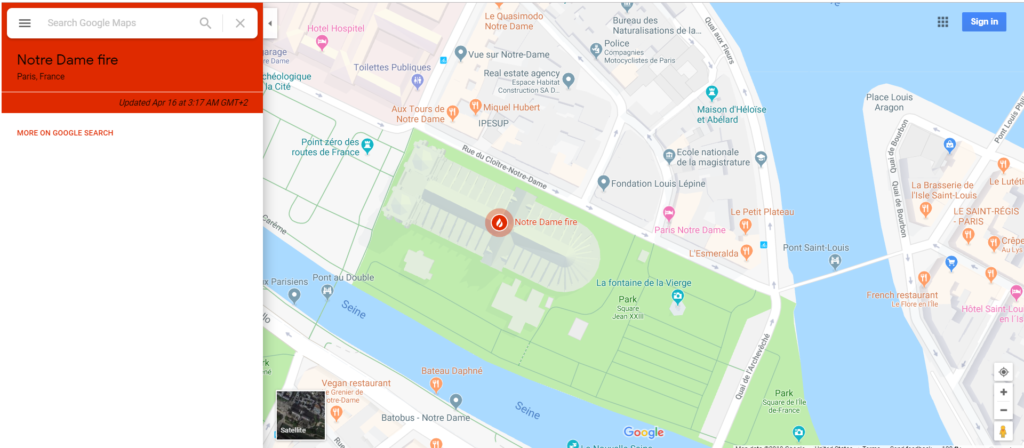 Screenshot of Notre Dame on Google Maps.