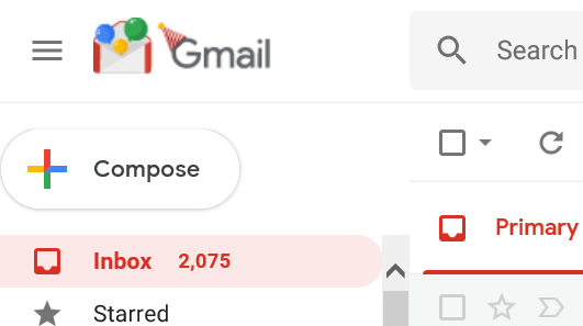 The Gmail logo now shows balloons and a party hat!