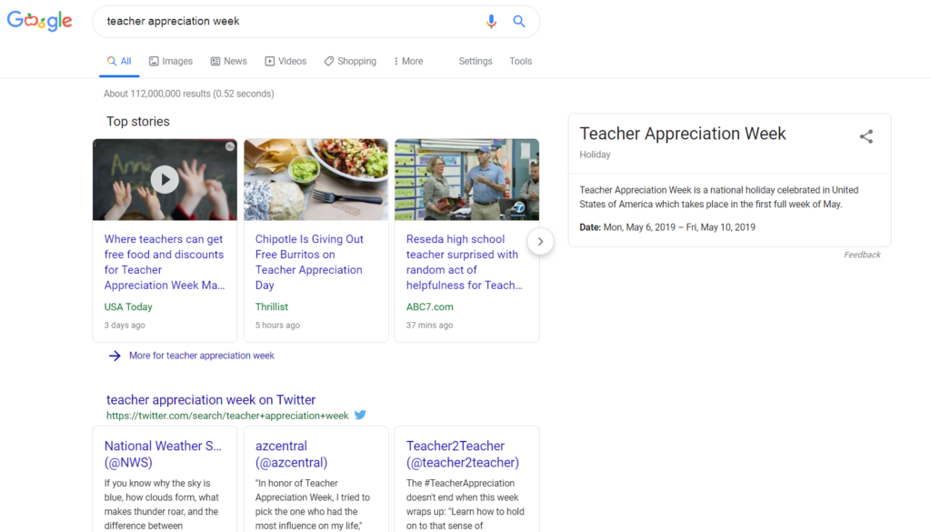 Search results for Teacher Appreciation Week.