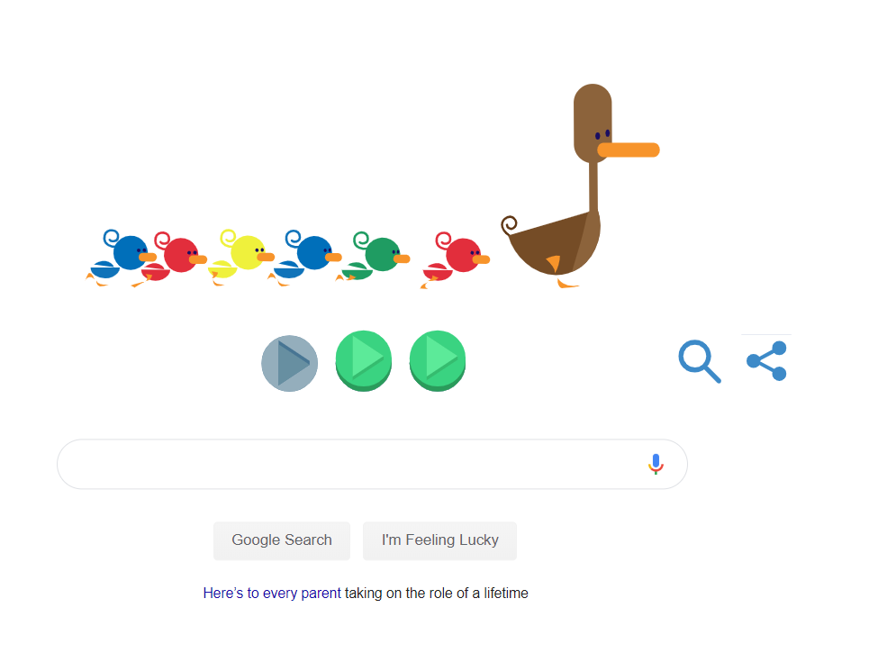 Google doodle: Mother duck with baby ducks.