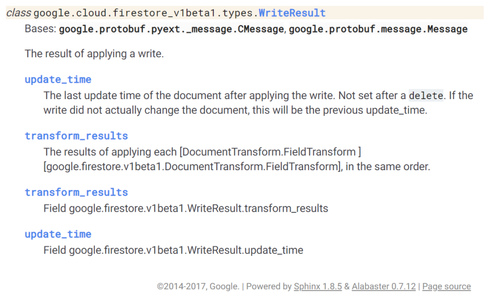 WriteResult documentation - Firestore.