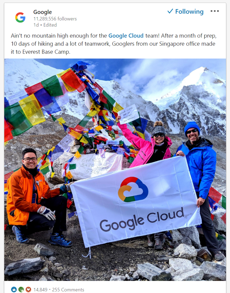 Screenshot of Google Cloud team (Singapore office) at Everest Base Camp.